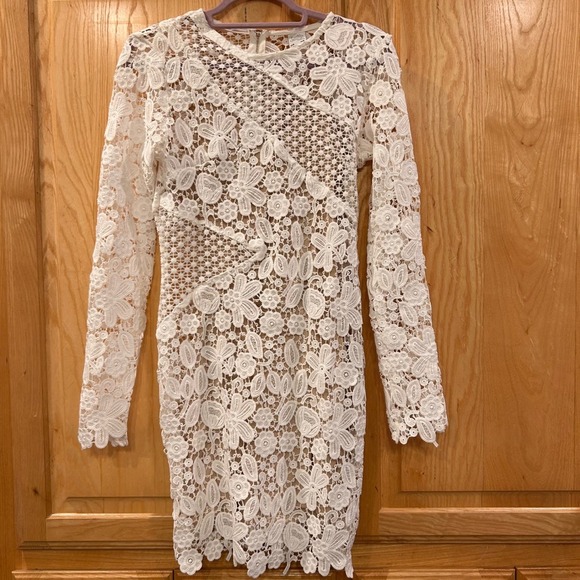 Selfie Leslie Reinhart Floral Asymmetrical Mesh Dress in White. - Picture 6 of 14